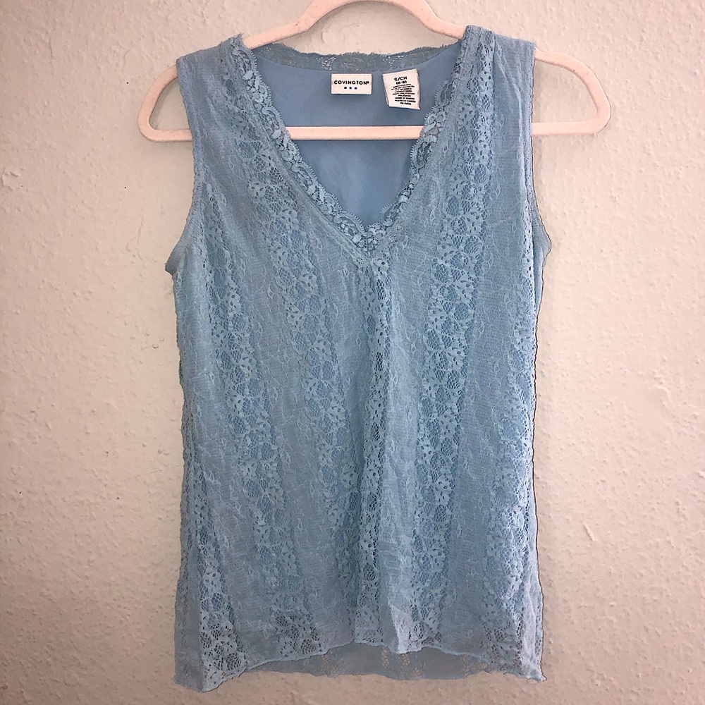 Covington Light Blue Lace Tank Top
